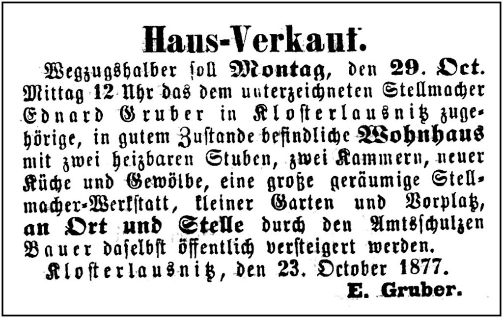 1877-10-29 Kl Versteigerung Gruber